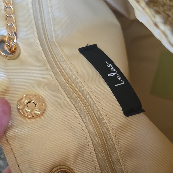 Lulu's Beige Woven Tote with Gold Chains - Picture 5 of 13